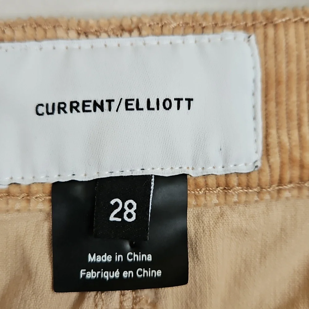 Current Elliott Stiletto High Rise Corduroy Pant Tan Cotton Modal SZ 28